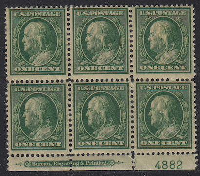 United States #331 Block of 6, MH hinge damage on back  Please see description.