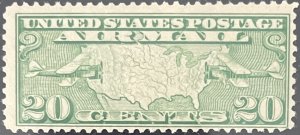 Scott #C9 1927 20¢ U.S. Map and Mail Planes unused HR