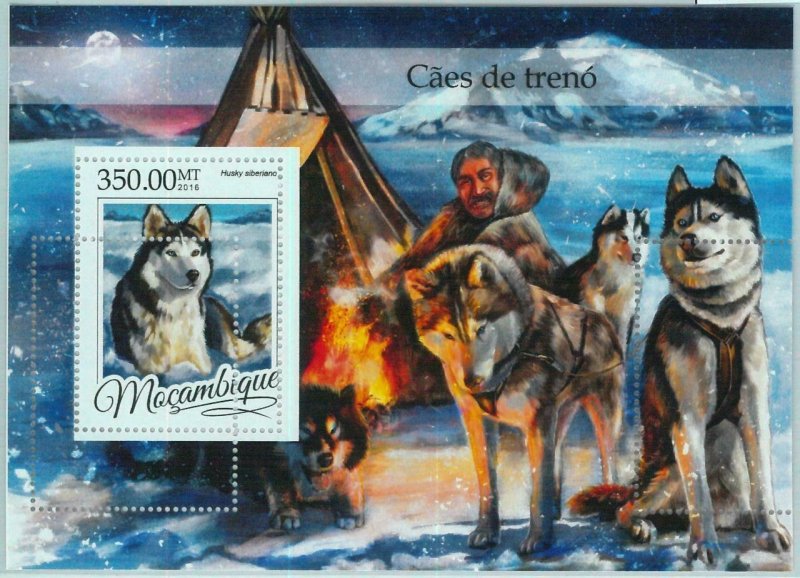 A1336 - MOZAMBIQUE, ERROR, MISPERF, Souvenir sheet: 2016, Sled Dogs