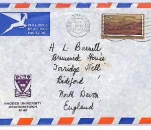 SOUTH AFRICA Air Mail 1975 Cover *RHODES UNIVERSITY* Grahamstown-Bideford YR100