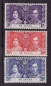 St. Lucia-Sc#107-9- id10-unused hinged Omnibus set-KGVI Coronation-1937-#10
