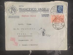 1940 Pisa Italy Commercial Censored Cover to Prague Czech Republic