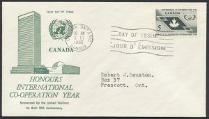 1965 #437 International Co-Operation Year FDC, Ginn Cachet, Ottawa