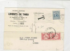 belgium 1952 company of cements stamps card ref 20869