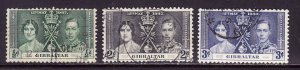 Gibraltar-Sc#104-6-used 1937 Coronation set-KGVI-Omnibus-