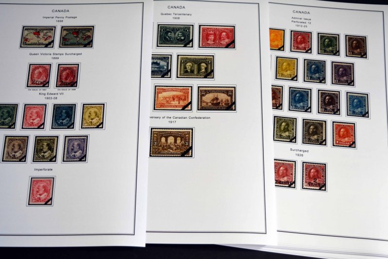 COLOR PRINTED CANADA [CLASS.] 1851-1955 STAMP ALBUM PAGES (37 illustrated pages)