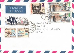 CZECHOSLOVAKIA AIRMAIL COVER FROM VODNANY TO GLEN ARBOR MICHIGAN SELECTION OF 5