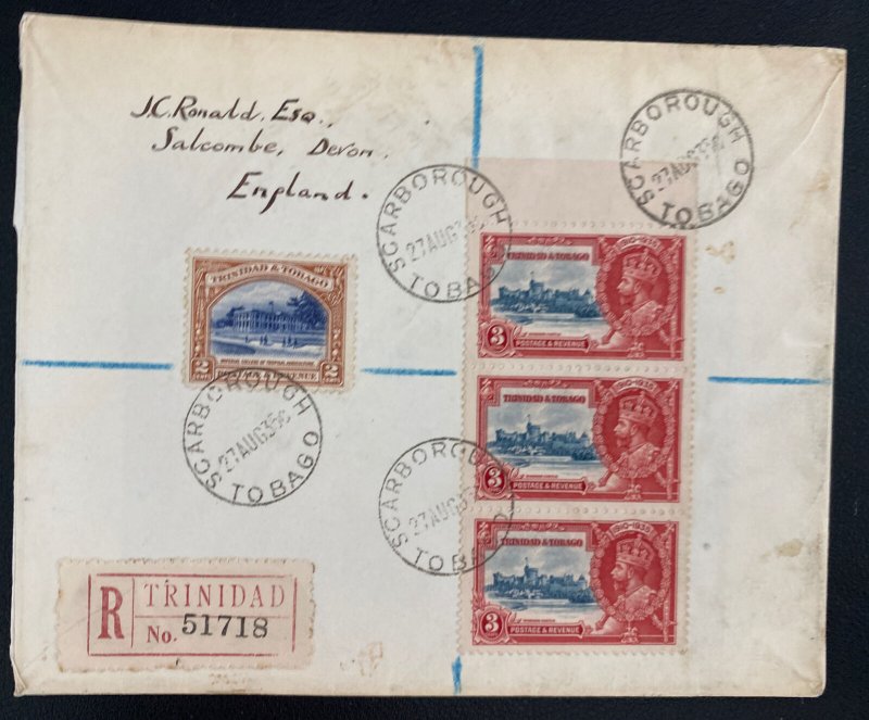 1935 Scarborough Trinidad & Tobago cover King George V Silver Jubilee Stamp