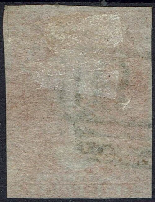 TASMANIA 1856 QV CHALON 1D NO WMK PELURE PAPER WITH CERTIFICATE USED