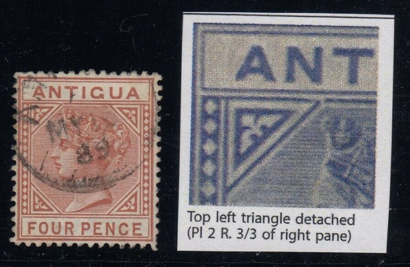 Antigua, SG 28a, used Top Left Triangle Detached variety