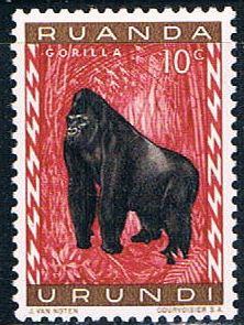 Ruanda Urundi 137 Unused Mountain Gorilla 1959 (R0244)+