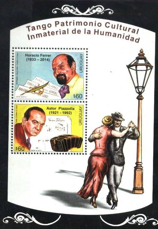 URUGUAY 2015,MUSIC,TANGO ASTOR PIAZOLLA,FERRER SOUVENIR SHEET YV BL 108