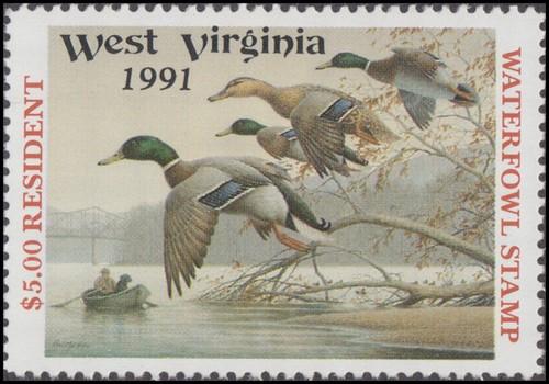 1991 West Virginia Resident Duck Stamp Mint Never Hinged VF