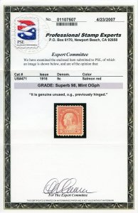 US SCOTT #471 MINT-SUP-OG-LH GRADED 98 W/ PSE CERT SMQ $375