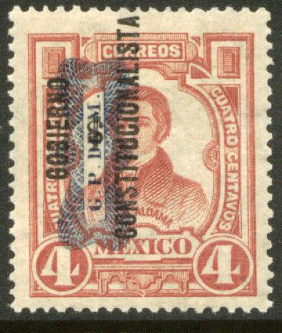 MEXICO 531, 4¢ CORBATA & $ REVOLUTIONARY OVERPRINTS UNUSED, HINGED, OG. F-VF.