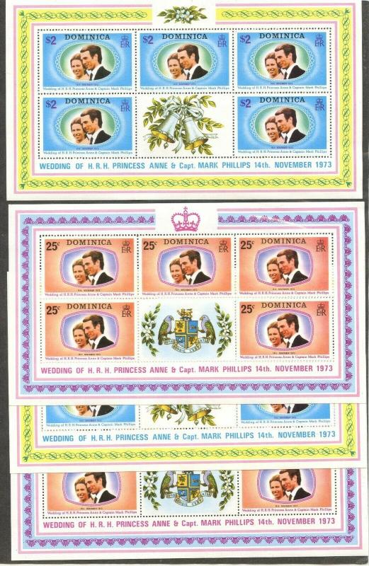 DOMINICA Sc#372-373 1973 Princess Anne Wedding Lot of 10 Cpl Sets OG MNH