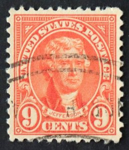 U.S. Used #641 9c Jefferson, Superb. Wave Cancel. A Gem!