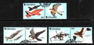 Gibraltar-Sc#887-9-used set-Birds-Fighter Planes-Raptors-2001-