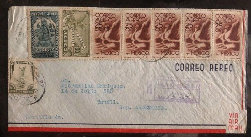 1947 Mexico City Mexico Registered cover To Tandil Argentina Sunburst Label