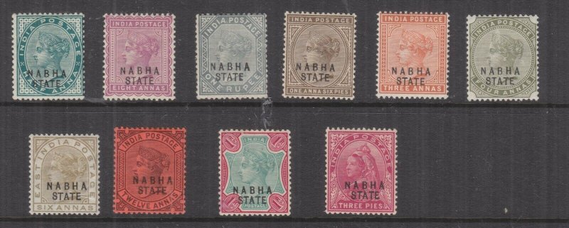 NABHA, INDIA, 1885-1900 Black overprint, selection to 1r., (both), lhm. (10)