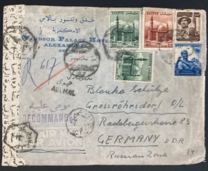 1956 Alexandria Egypt Windsor Hotel Censored  Cover To Russian Zone Germany