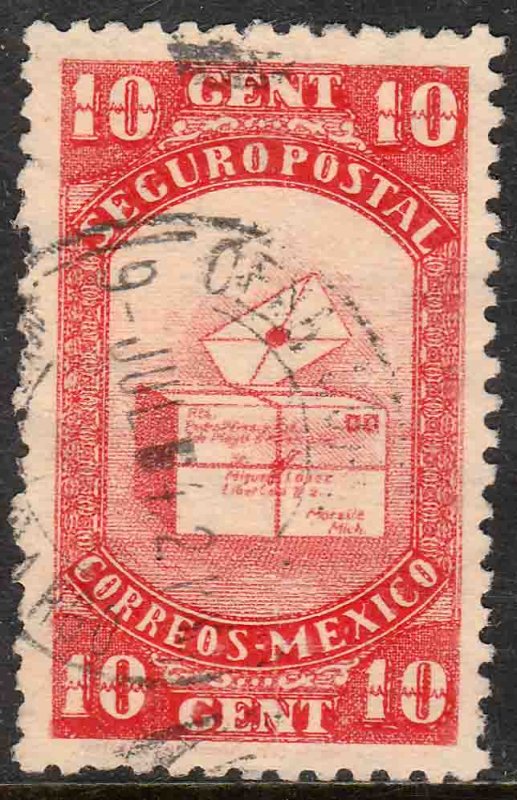 MEXICO G7, 10cents INSURED LETTER. USED. F-VF (1095)