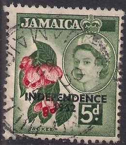 Jamaica 1962 - 63 QE2 5d Ovpt Independence 1962 used SG 185 ( C834 )