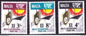 MALTA 1968 QEII 4d/8d/3s Multicoloured, International Trade Fair Set SG402/4 MH