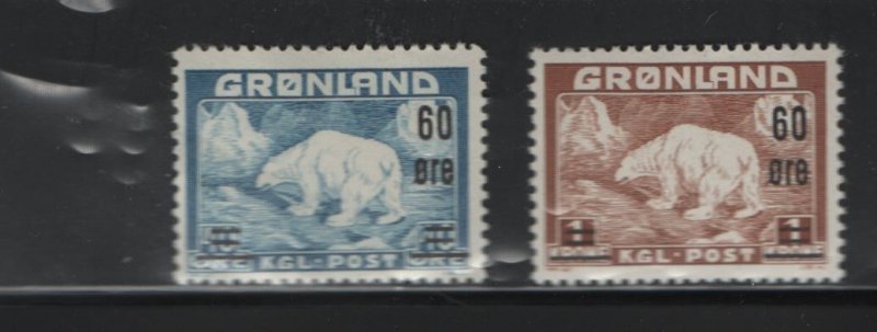 GREENLAND, 39-40 MNH, 1956 Polar Bear Surcharge