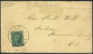 US 1850’s 10¢ (#32) tied Princeton, Ill. yellow cover to California,