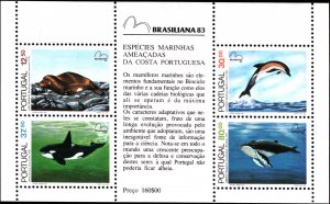 Portugal #1578a, Complete Set, S/S Only, 1983, Marine Life, Whales, Never Hinged