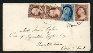 US Scott #26 x 3 & Scott #22 on Cover NY CDS Cancels to Canada East