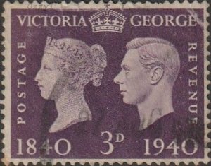 Great Britain #257 1940 3d Purple  KGVI & Queen Victoria USED-VG-H.