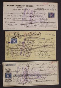 CANADA REVENUE FX64 EXCISE TAX STAMPS USED ON CHEQUES