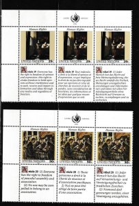 United Nations - New York # 616-617, Human Rights Strips of 3 NH, 1/2 Cat.