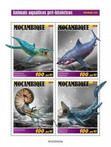 Mozambique - 2020 Prehistoric Water Animals - 4 Stamp Sheet - MOZ200208a