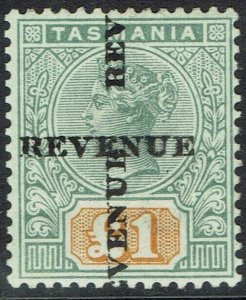 TASMANIA 1900 QV REVENUE 1 POUND ERROR OVERPRINT DOUBLE 