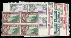 Pitcairn Islands #1-8 Cat$339, 1940-51 George VI, complete set in blocks of f...