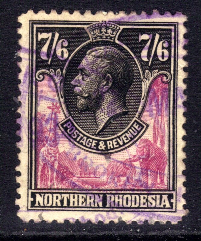 Northern Rhodesia 1925 - 29 KGV 7/-6d Rose purple & Black used SG 15 CV £300...