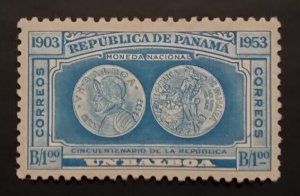 Panama 1953 stamp M 1b p12 blue engraved founding of Panama as seen