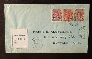 1924 St Vincent to Buffalo New York Registered War Stamp Overprint Cover