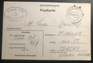 1943 Germany ILAG 7 Internment Camp Postcard Cover to Jersey Channel Islands UK