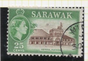 Sarawak 1955 QEII Early Issue MIRI PostmarkUsed 25c. 242342