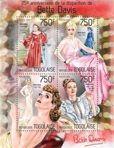 Togo - 2014 Bette Davis 25th Anniversary - 4 Stamp Sheet - 20H-882