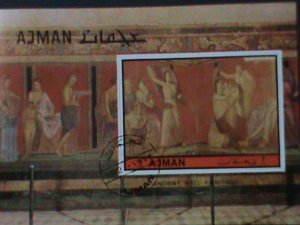 AJMAN-1972-ACIENT WORLD FAMOUS NUDE ARTS-WALL  PAINTING --CTO S/S VF LAST ONE