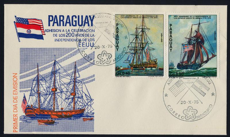 Paraguay 1622-3 on FDC - Sailing Ships, US Bicentennial, Flags