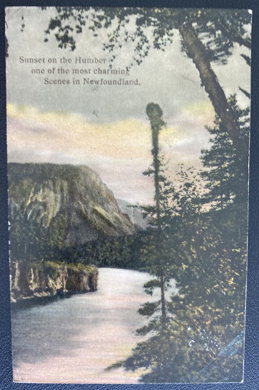 1908 St Johns Newfoundland Picture Postcard  Cover To England Sunset On The Humb