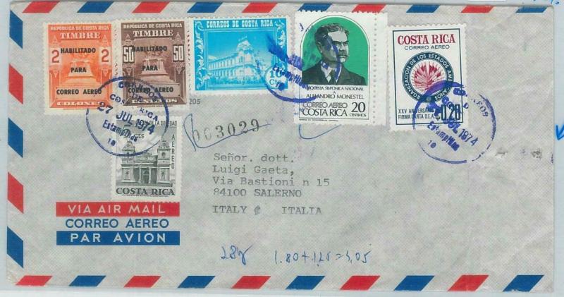 78994 - COSTA RICA - POSTAL HISTORY -  REGISTERED COVER to ITALY 1974