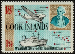 Cook Islands 198 - Mint-NH - 18c (1sh9p) Map / DC-3 / Ship (1967) (cv $1.60)