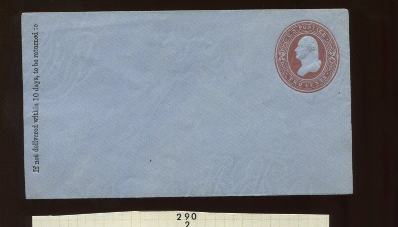 Scott U290 RARE Washington Die 82 on Blue Stamped Envelope (UPSS 857) SCV $1600